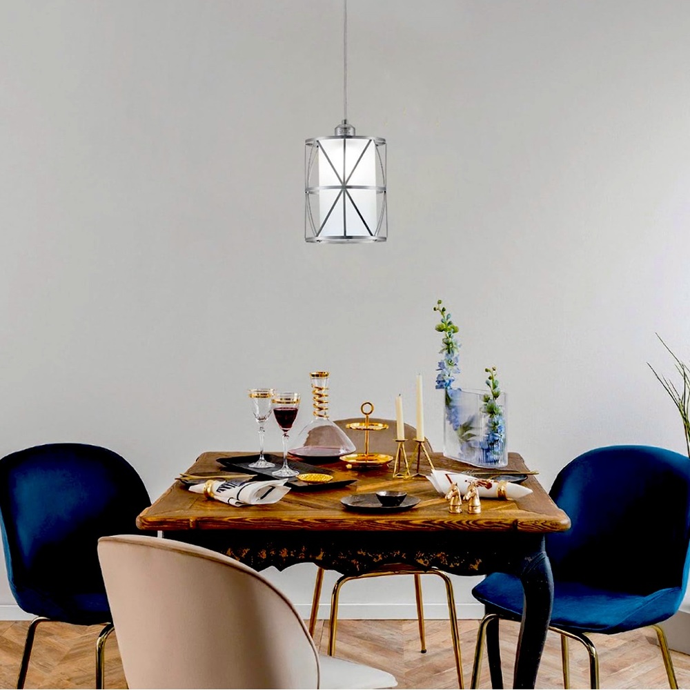 NWT Brushed Nickel Hanging Pendant Light, Frosted Glass shade, Lighting